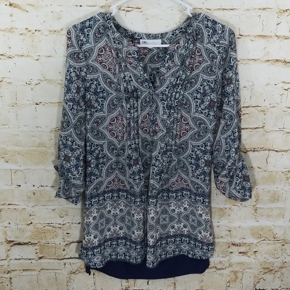 DR2 by Daniel Rainn 3/4 sleeve Paisley Blouse